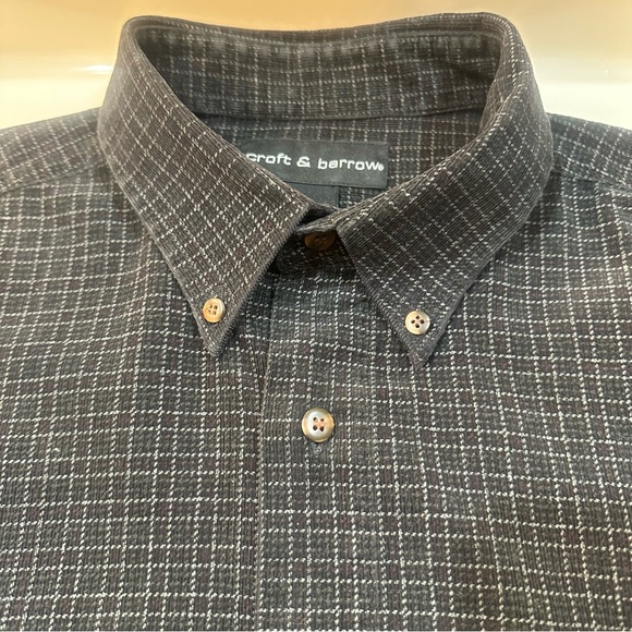 Croft & Barrow Corduroy Button-Down Plaid Black/White/Navy Size Medium EUC - Picture 3 of 11